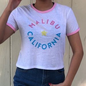 cropped multicolored malibu california graphic tee